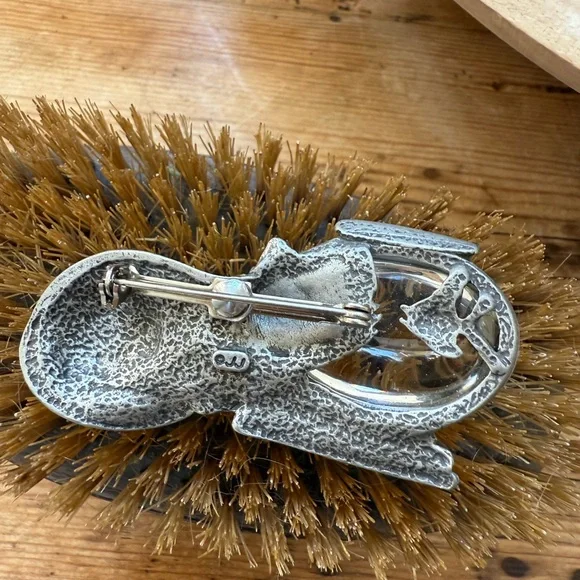 Vintage Silver Cat and Fishbowl Magnifying Glass Brooch Pin - Picture 12 of 13